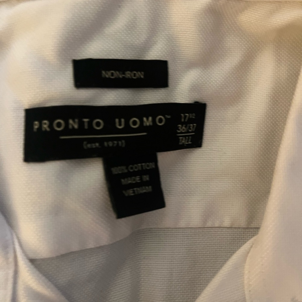 Pronto Uomo non iron Classic White button down dress Shirt 17  36-37 XL